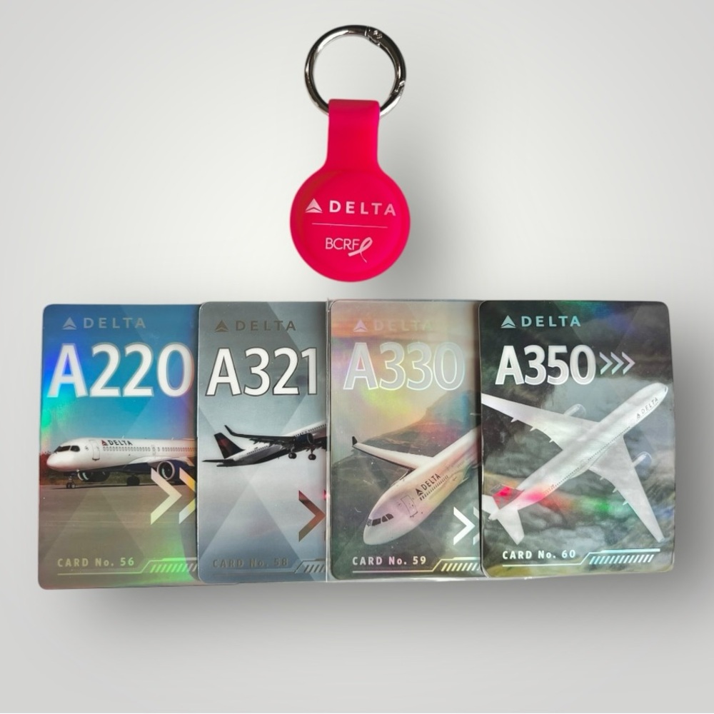 Delta AirTag Holder Keychain Pink BCR Silicone Case W/ 4 Airbus Pilot Cards New